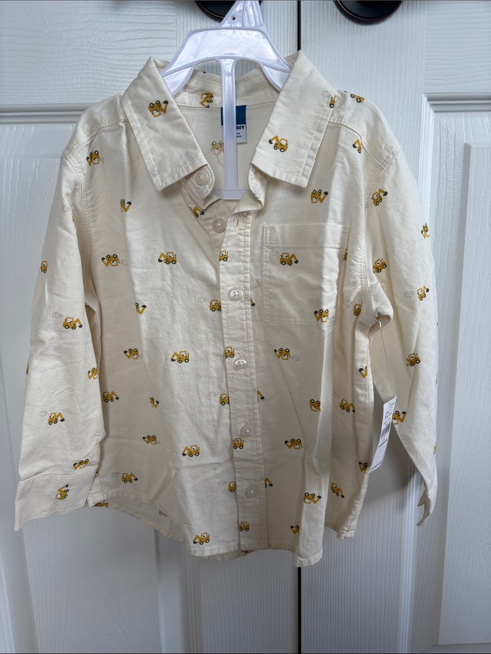 Old Navy Cream Oxford Button-Down Shirt with Yellow Tractors